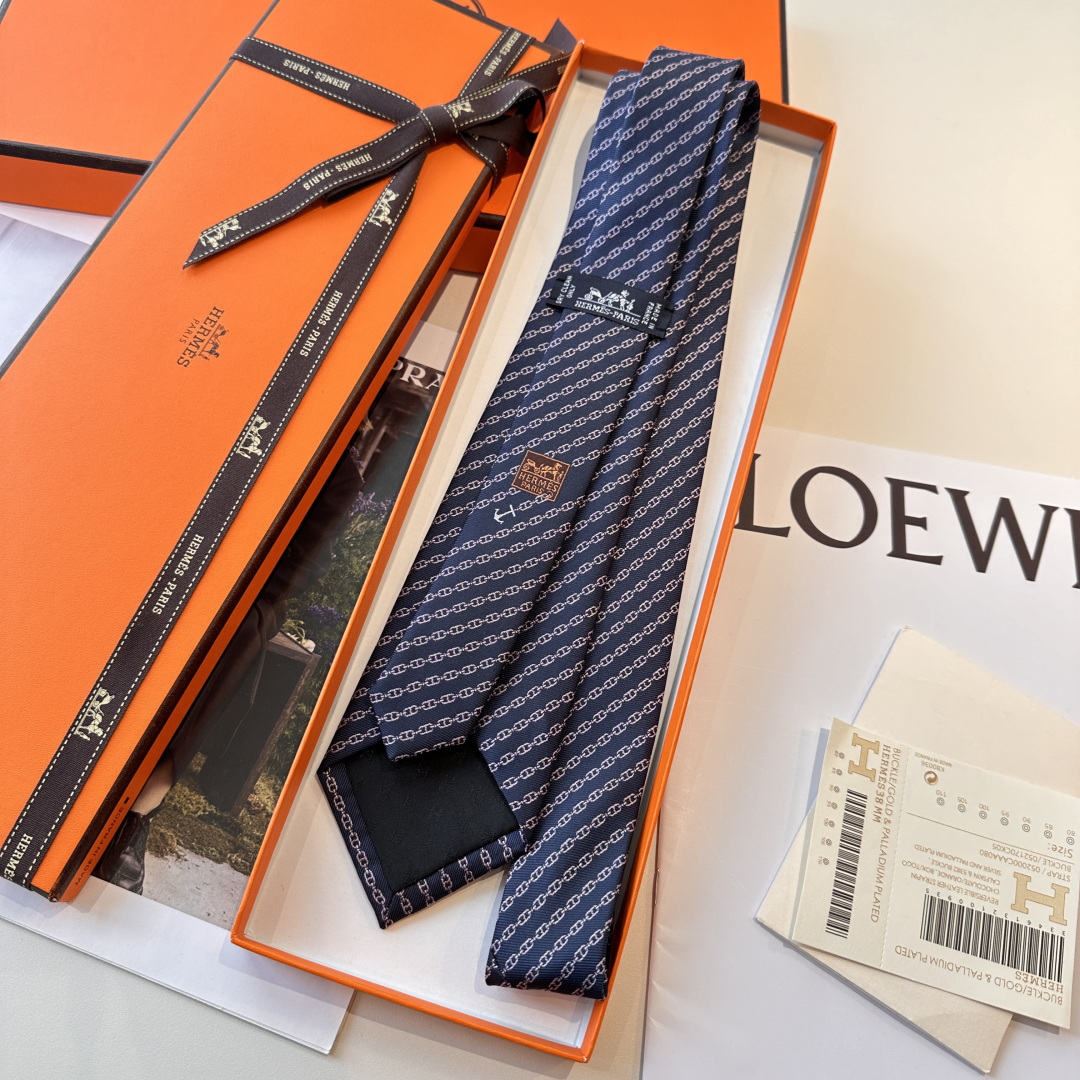 チェーン柄 ネクタイ ヘルメス風 結婚式 ホスト 衣装 高級シルク調 光沢 ネイビー - 画像 7