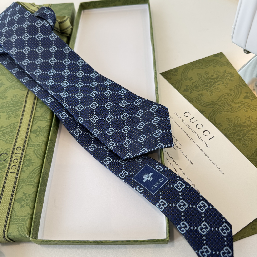GG柄 ネクタイ ハイブランド調 結婚式 パーティ プレゼント 高級シルク調 光沢 ネイビー - 画像 7