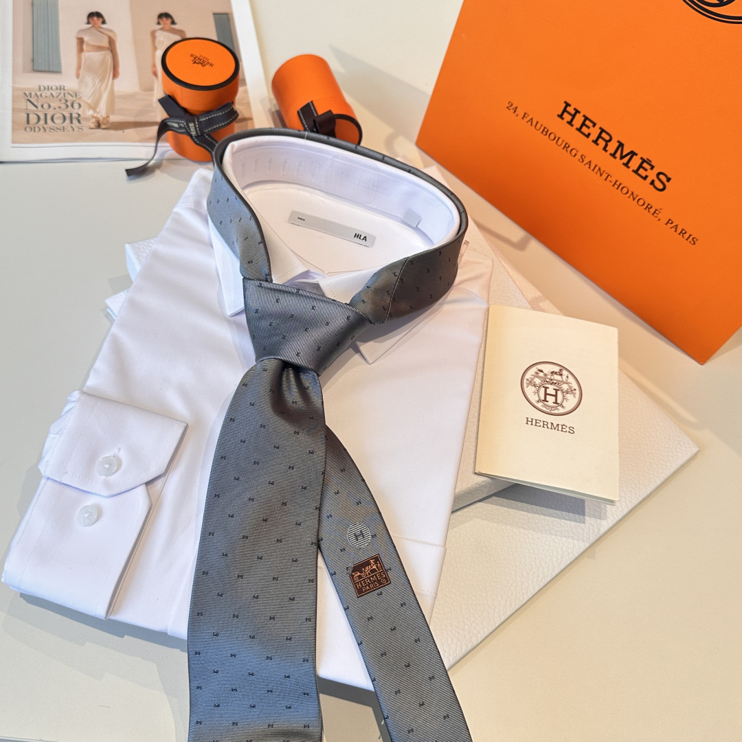 H柄 ネクタイ ハイブランド調 結婚式 ホスト 衣装 高級シルク調 光沢 グレー - 画像 8