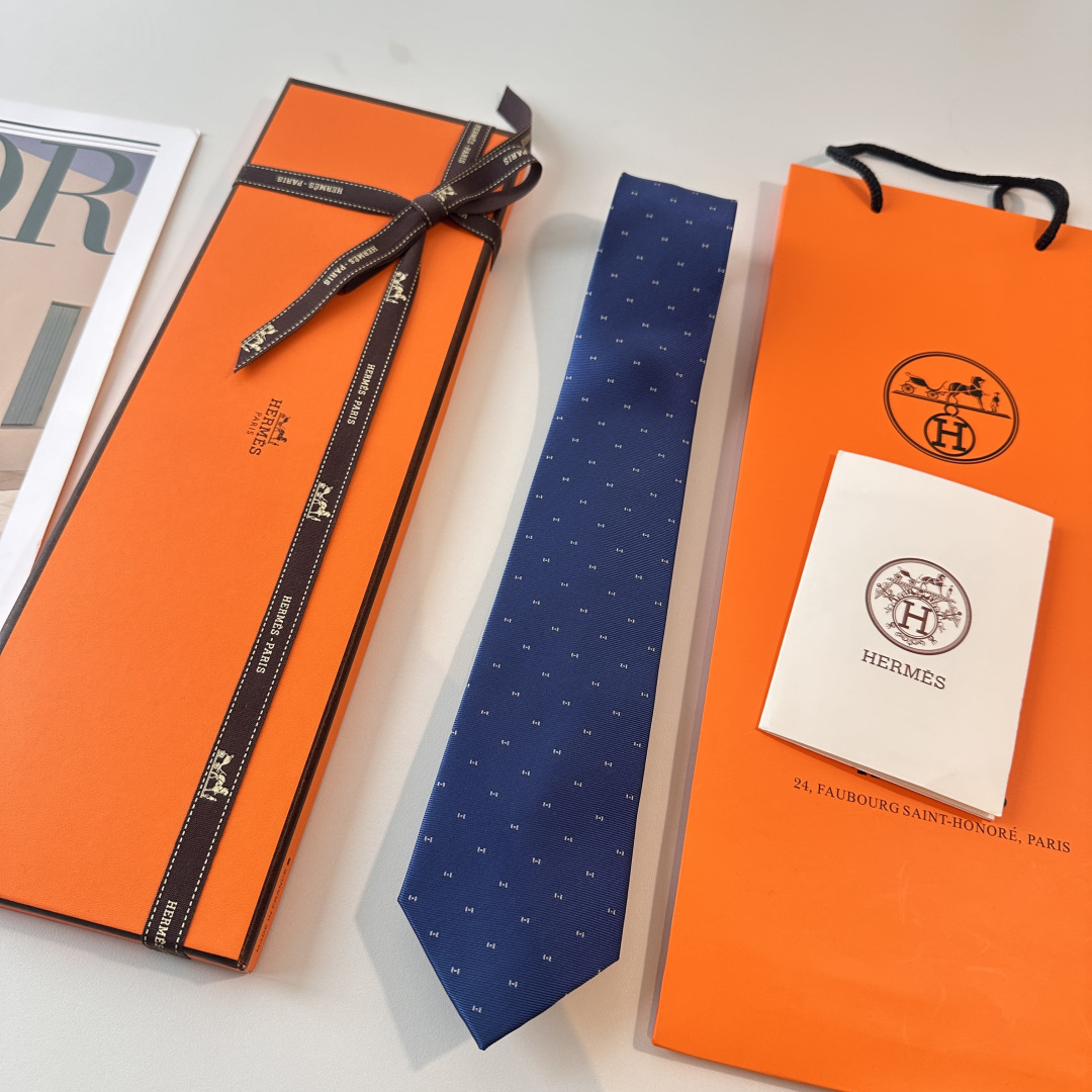 H柄 ネクタイ ハイブランド調 結婚式 ホスト プレゼント 高級シルク調 光沢 ネイビー - 画像 2