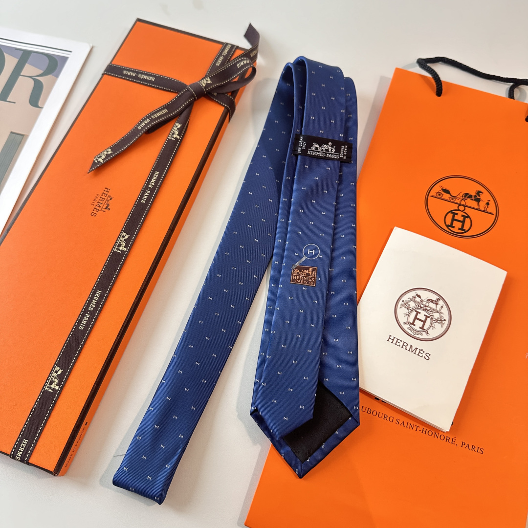 H柄 ネクタイ ハイブランド調 結婚式 ホスト プレゼント 高級シルク調 光沢 ネイビー - 画像 3