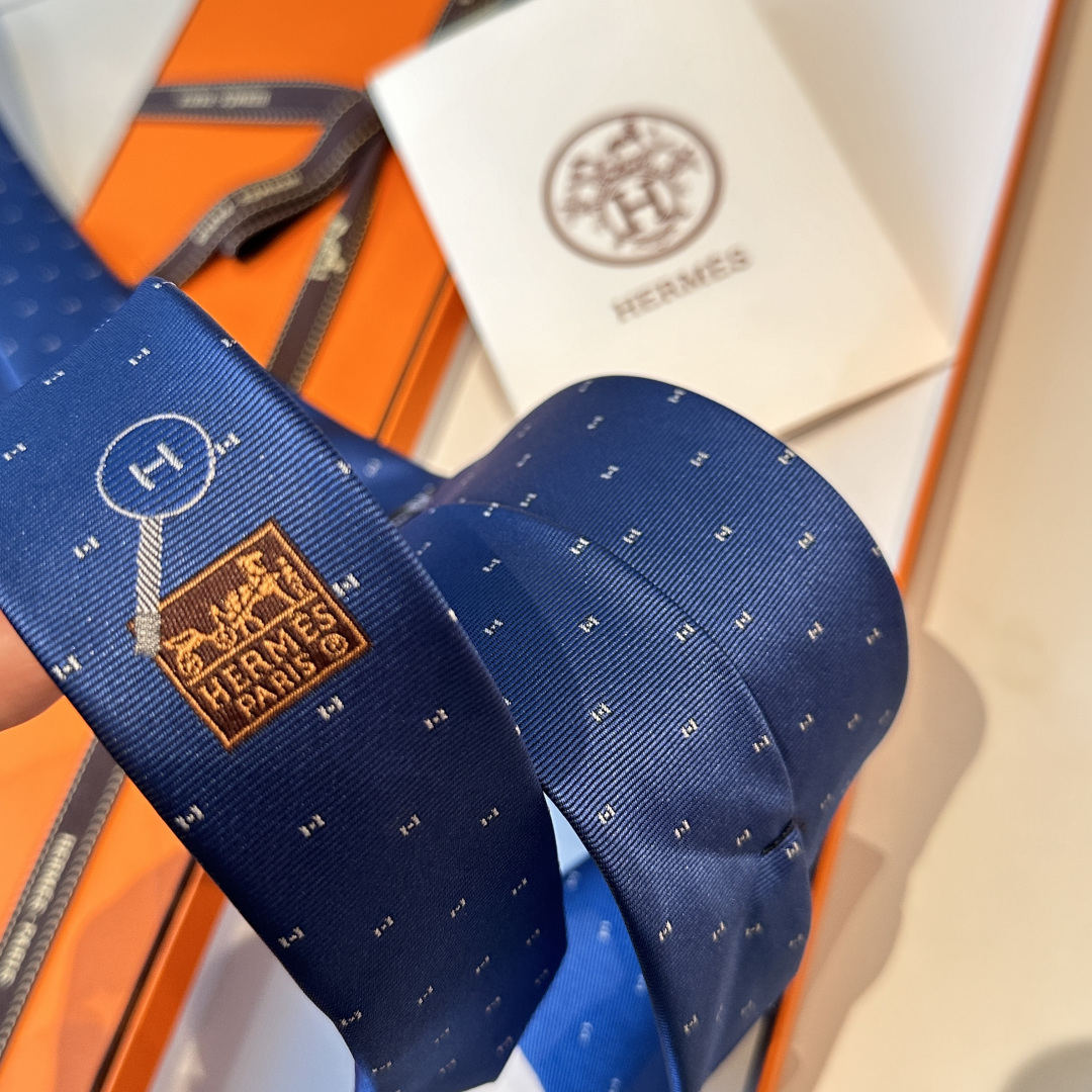 H柄 ネクタイ ハイブランド調 結婚式 ホスト プレゼント 高級シルク調 光沢 ネイビー - 画像 6