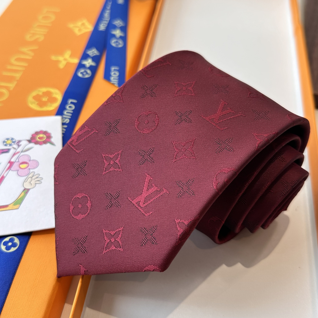 モノグラム柄 ネクタイ ルイヴィトン風 結婚式 ホスト 衣装 高級シルク調 光沢 レッド