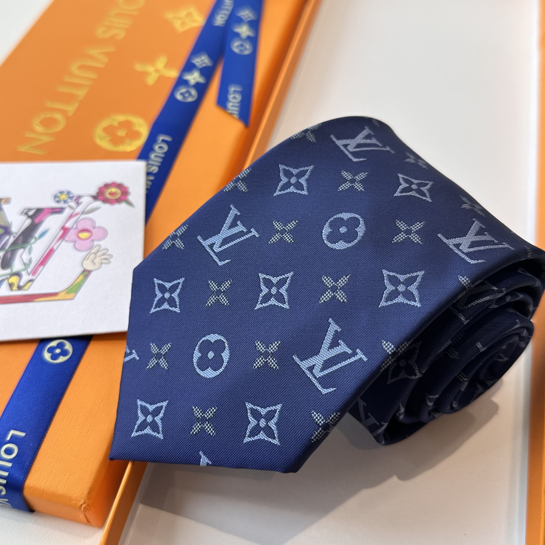 モノグラム柄 ネクタイ ルイヴィトン風 結婚式 ホスト 衣装 高級シルク調 光沢 ネイビー - 画像 6