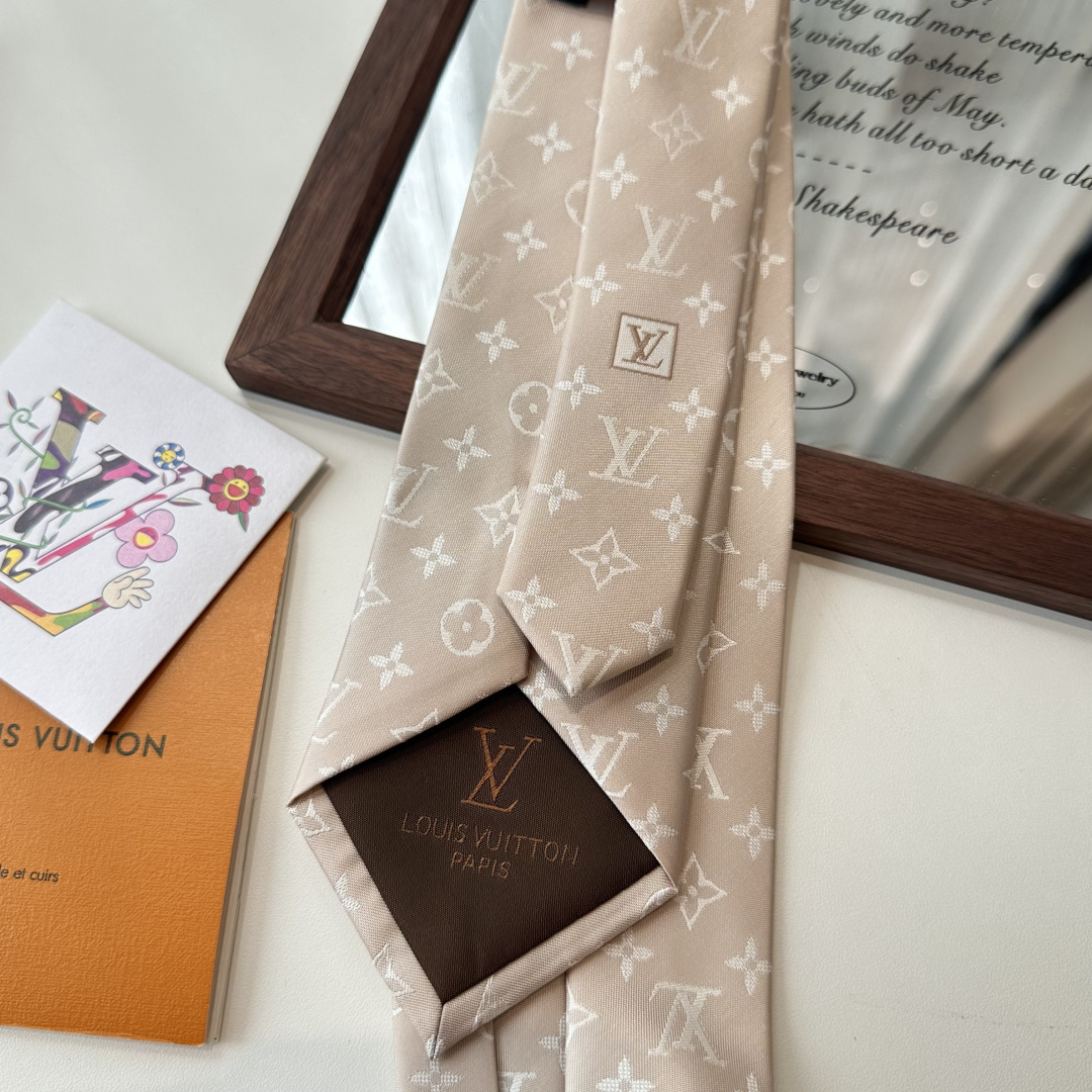 モノグラム柄 ネクタイ ルイ・ヴィトン風 プレゼント 結婚式 ホスト 衣装 高級シルク調 光沢 ベージュ - 画像 8