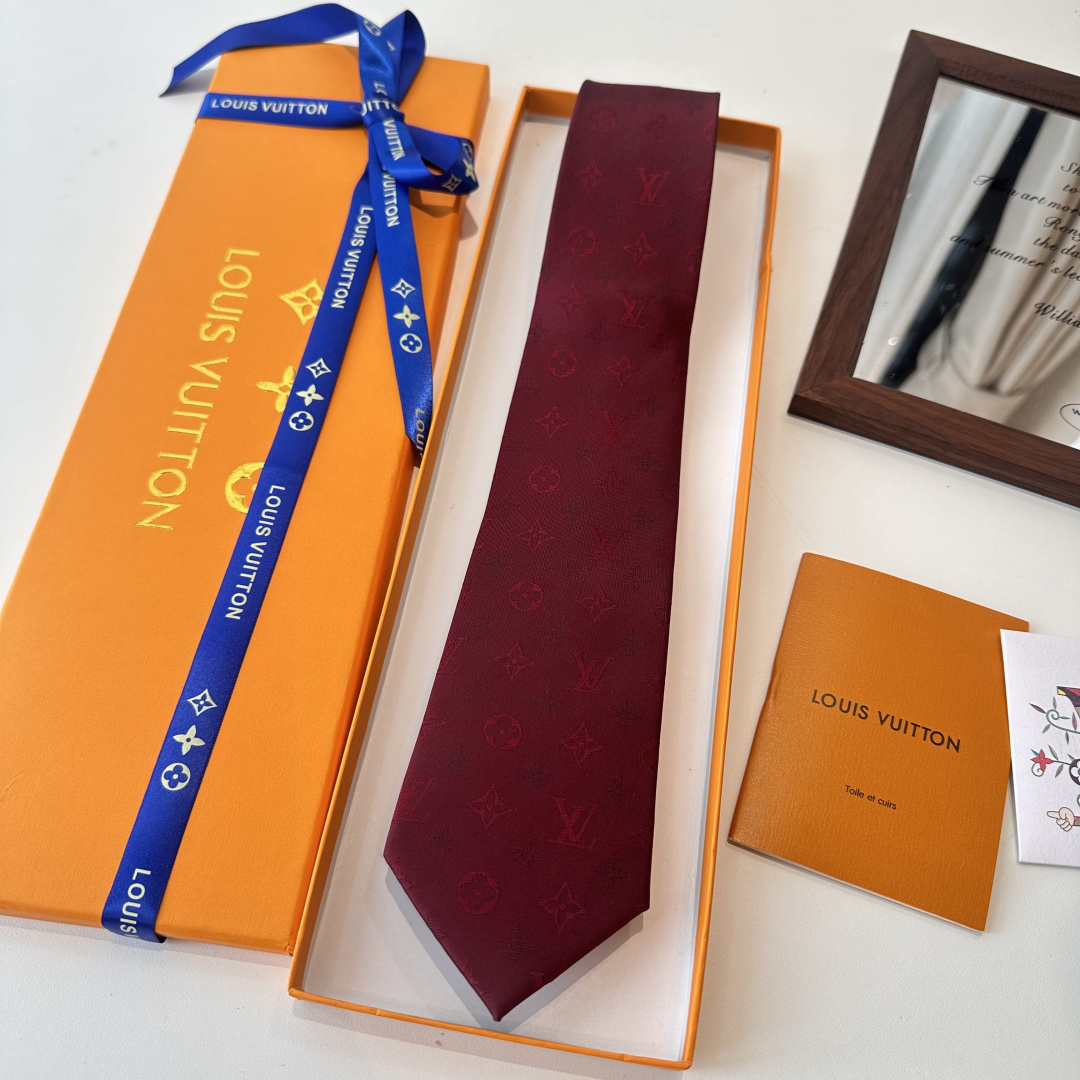 LV柄 ネクタイ ルイヴィトン風 結婚式 ホスト 衣装 高級シルク調 光沢 ネイビー - 画像 3