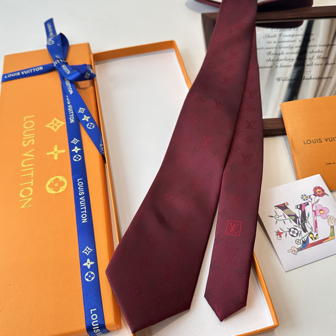 LV柄 ネクタイ ルイヴィトン風 結婚式 ホスト 衣装 高級シルク調 光沢 ネイビー - 画像 5