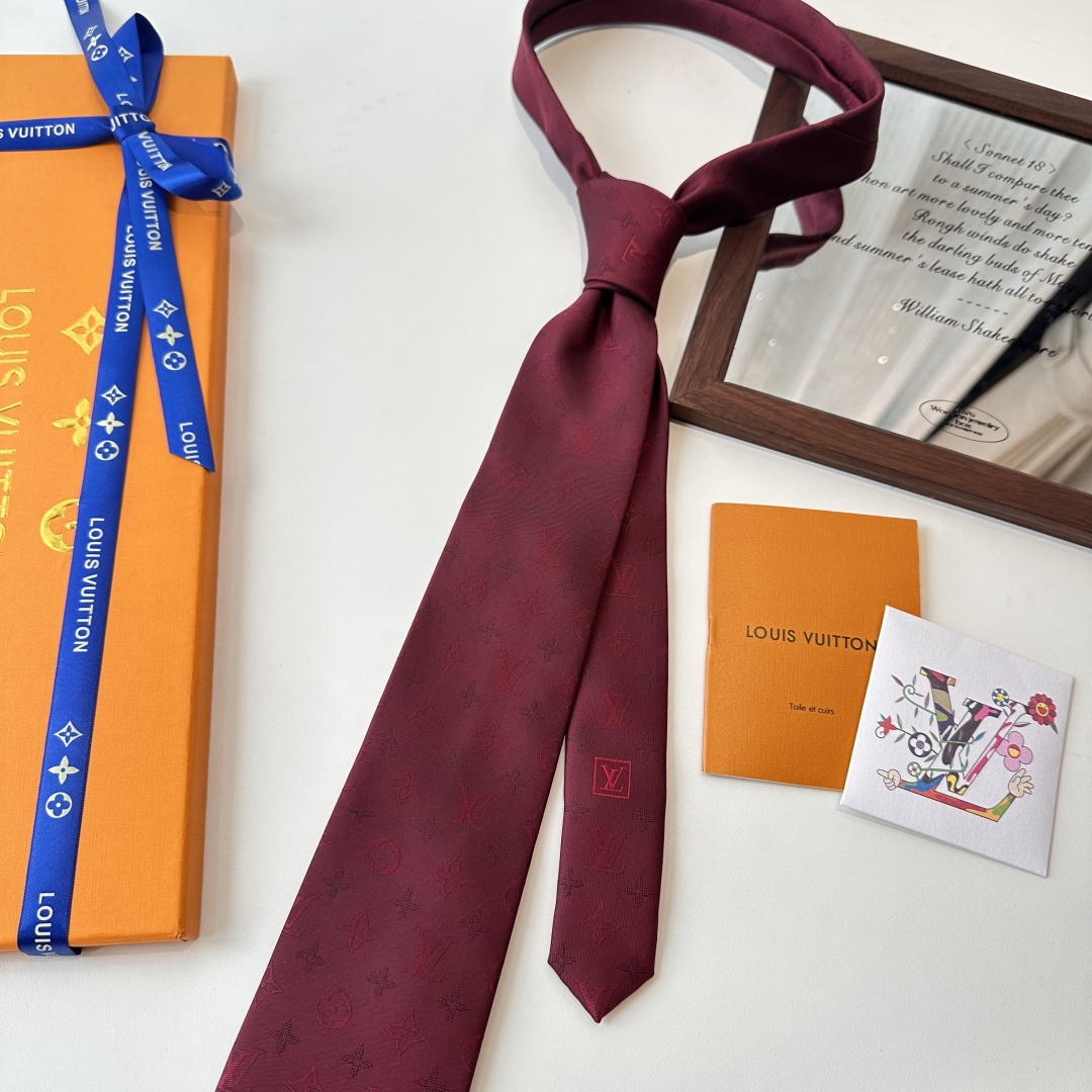 LV柄 ネクタイ ルイヴィトン風 結婚式 ホスト 衣装 高級シルク調 光沢 ネイビー - 画像 8