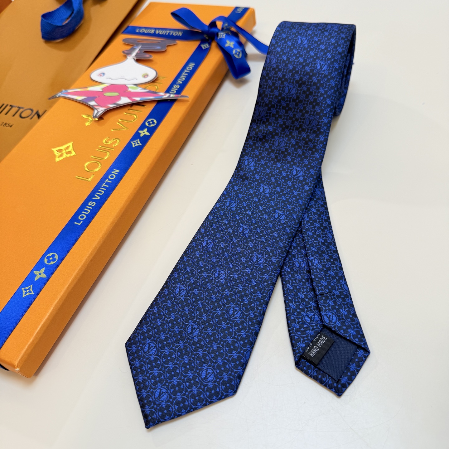 モノグラムフラワー ネクタイ ルイヴィトン風 プレゼント ホスト 衣装 高級シルク調 光沢 ネイビー - 画像 8