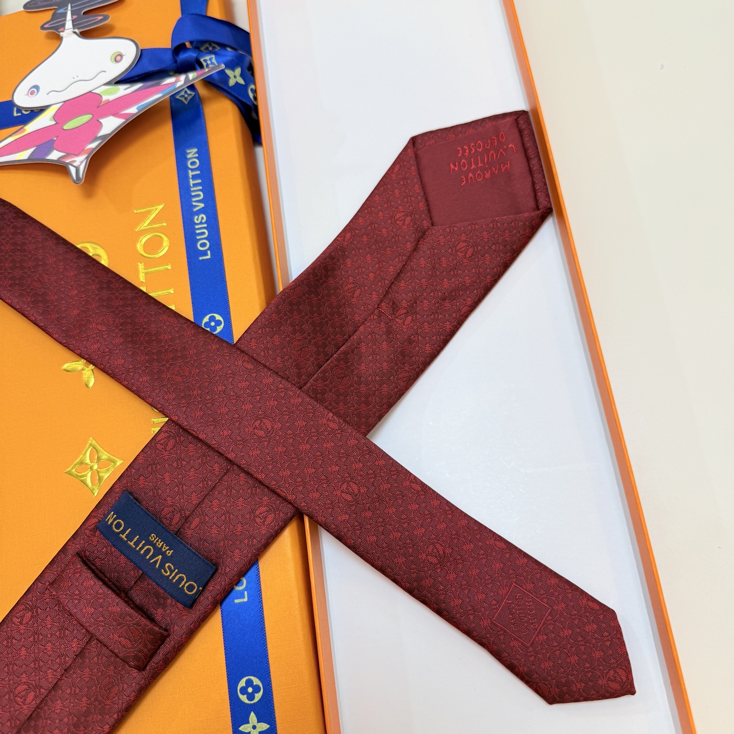 V字柄 ネクタイ ルイ・ヴィトン調 プレゼント ホスト 衣装 高級シルク調 光沢 ネイビー - 画像 8