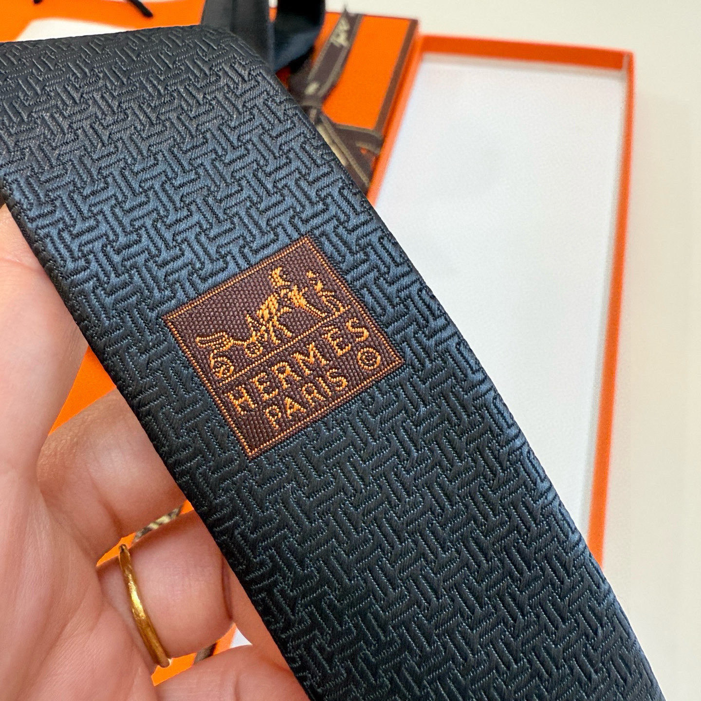 H織り ネクタイ ヘルメス風 結婚式 ホスト 衣装 高級シルク調 光沢 灰色 - 画像 2
