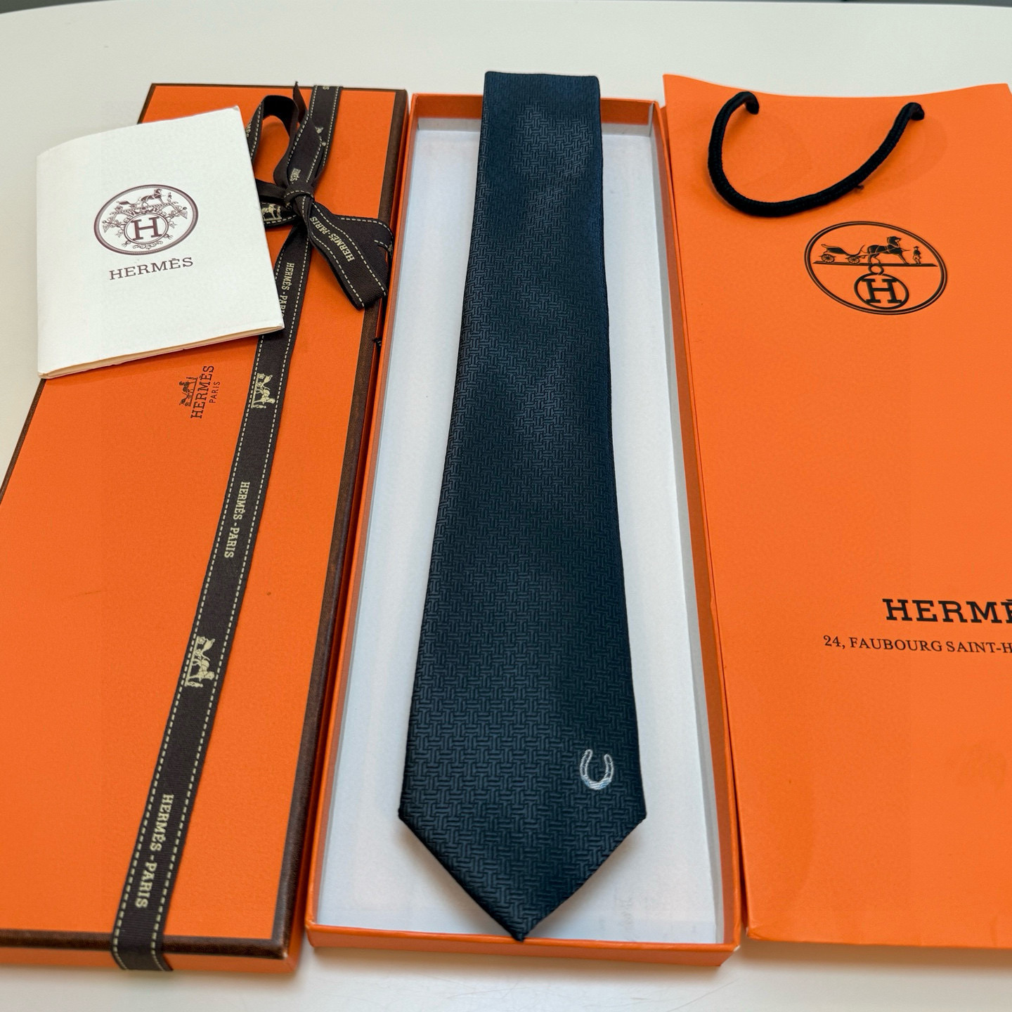 H織り ネクタイ ヘルメス風 結婚式 ホスト 衣装 高級シルク調 光沢 灰色 - 画像 8