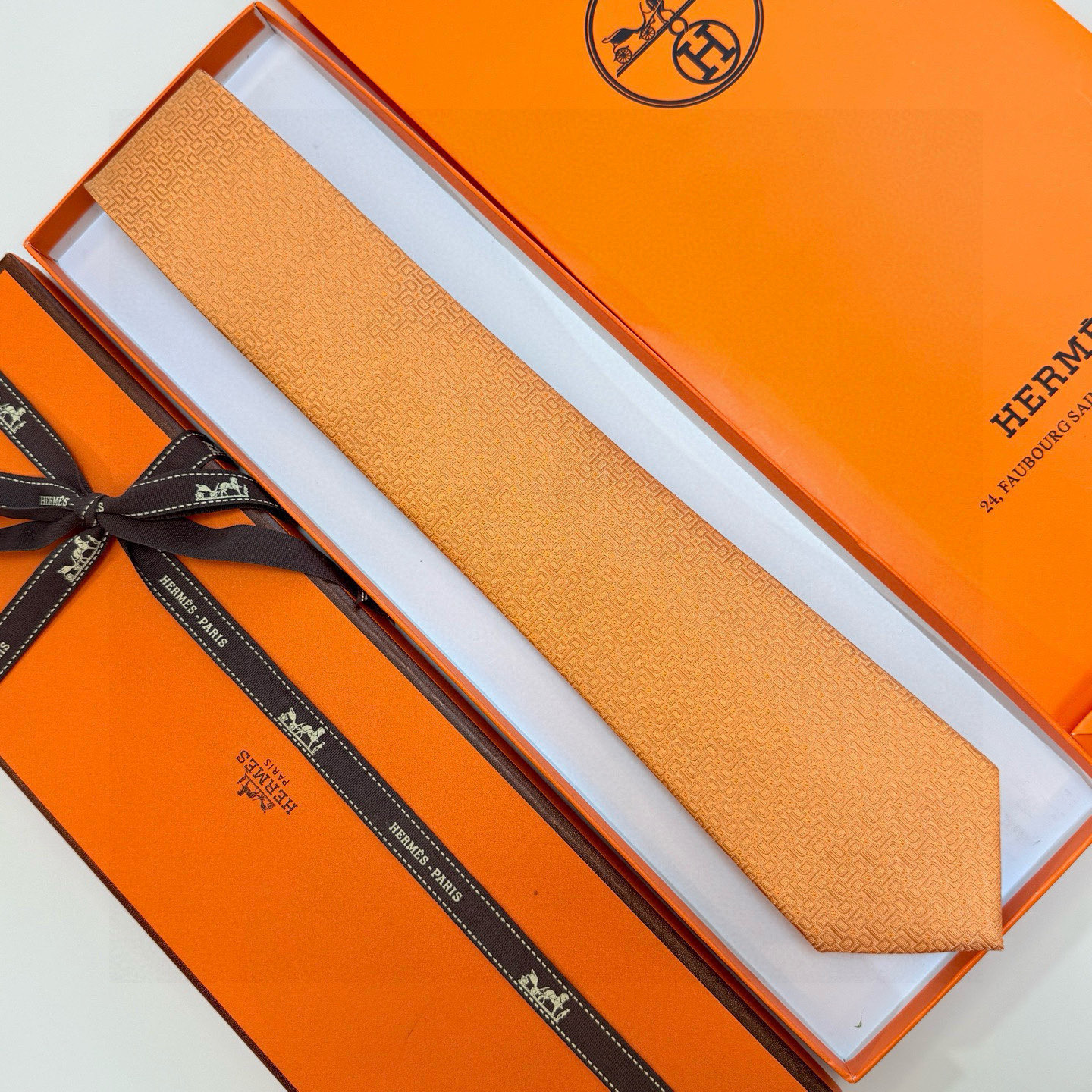 H織り ネクタイ ハイブランド調 結婚式 プレゼント 高級シルク調 光沢 オレンジ - 画像 7