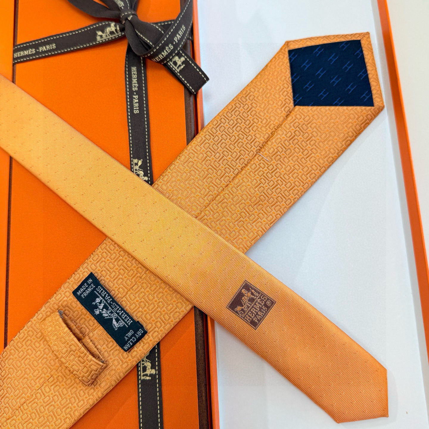 H織り ネクタイ ハイブランド調 結婚式 プレゼント 高級シルク調 光沢 オレンジ - 画像 9