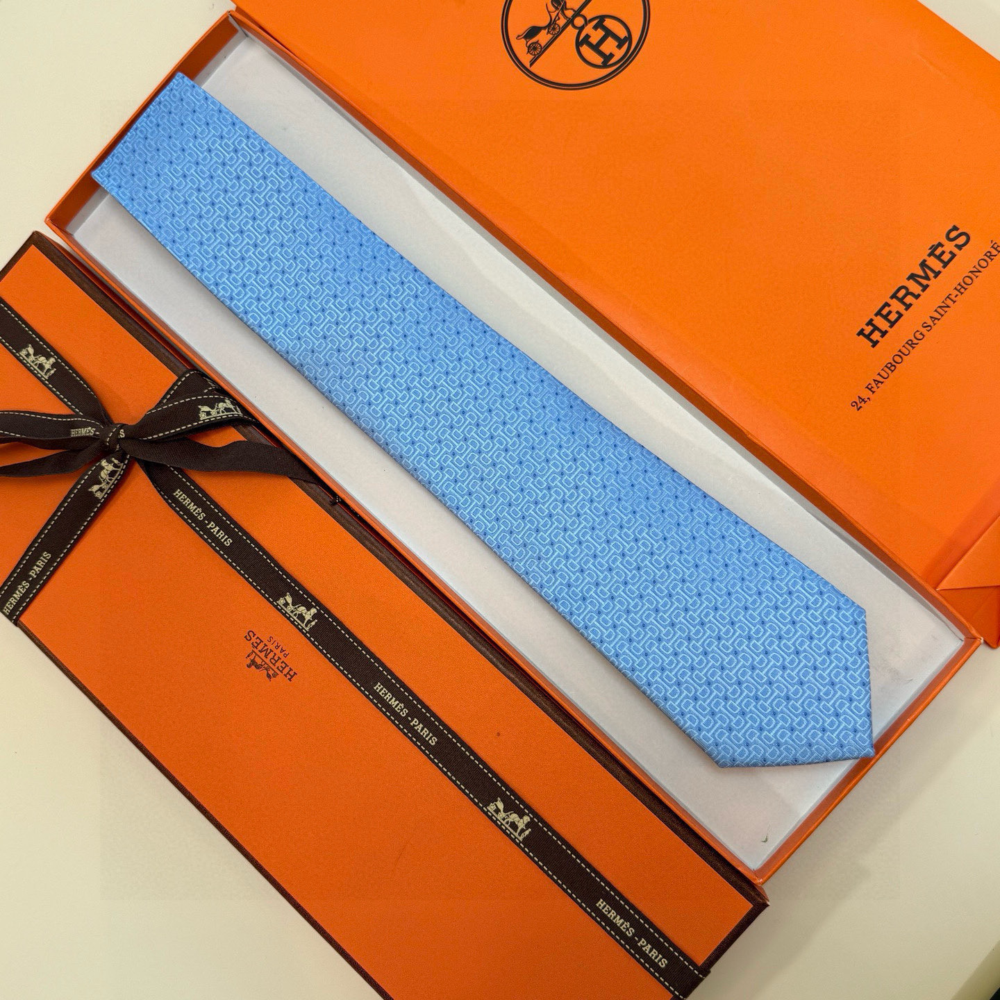 H織り ネクタイ ハイブランド調 結婚式 ホスト 衣装 高級シルク調 光沢 水色 - 画像 8