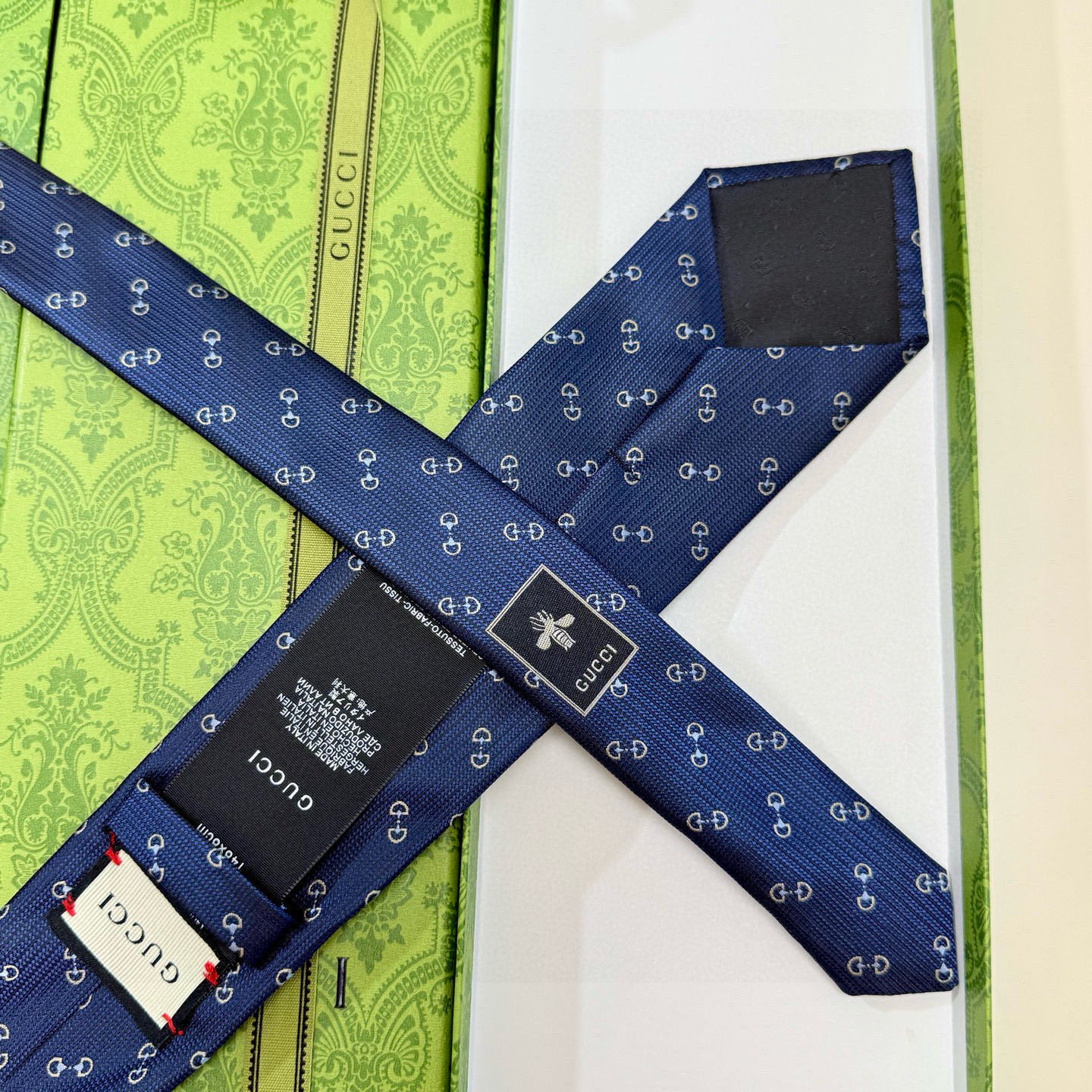GG柄 ネクタイ グッチ調 結婚式 ホスト 衣装 高級シルク調 光沢 ネイビー - 画像 9