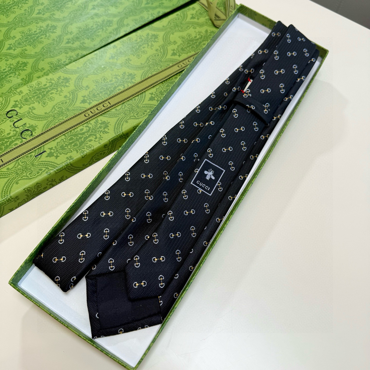 GG柄 ネクタイ グッチ風 結婚式 ホスト 衣装 高級シルク調 光沢 ネイビー - 画像 5