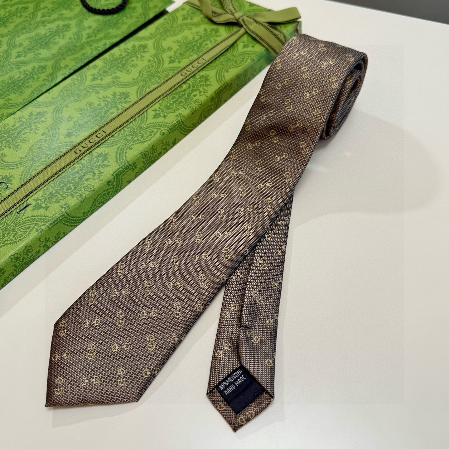GG柄 ネクタイ グッチ風 結婚式 ホスト 衣装 高級シルク調 光沢 ネイビー - 画像 4