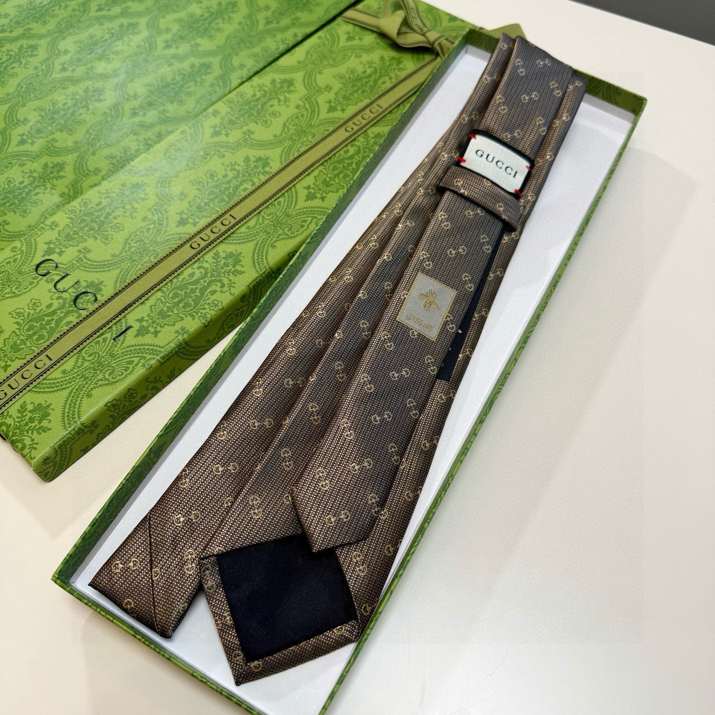 GG柄 ネクタイ グッチ風 結婚式 ホスト 衣装 高級シルク調 光沢 ネイビー - 画像 5