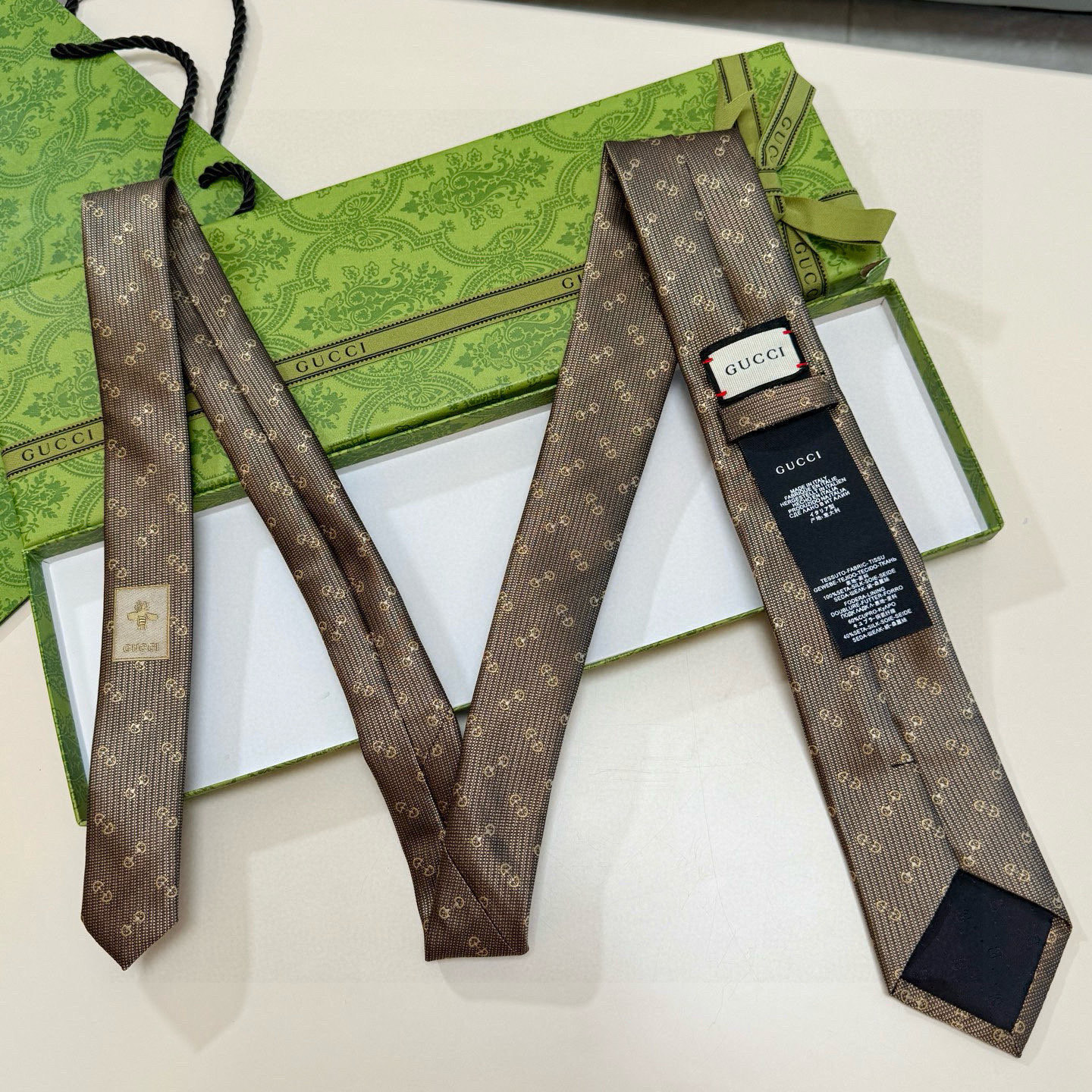 GG柄 ネクタイ グッチ風 結婚式 ホスト 衣装 高級シルク調 光沢 ネイビー - 画像 6