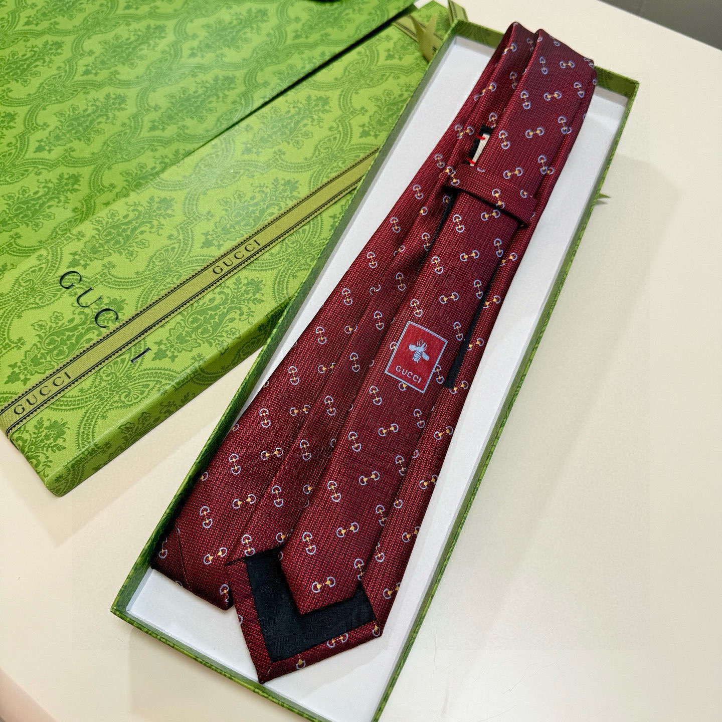 GG柄 ネクタイ グッチ風 プレゼント ホスト 衣装 高級シルク調 光沢 ネイビー - 画像 3