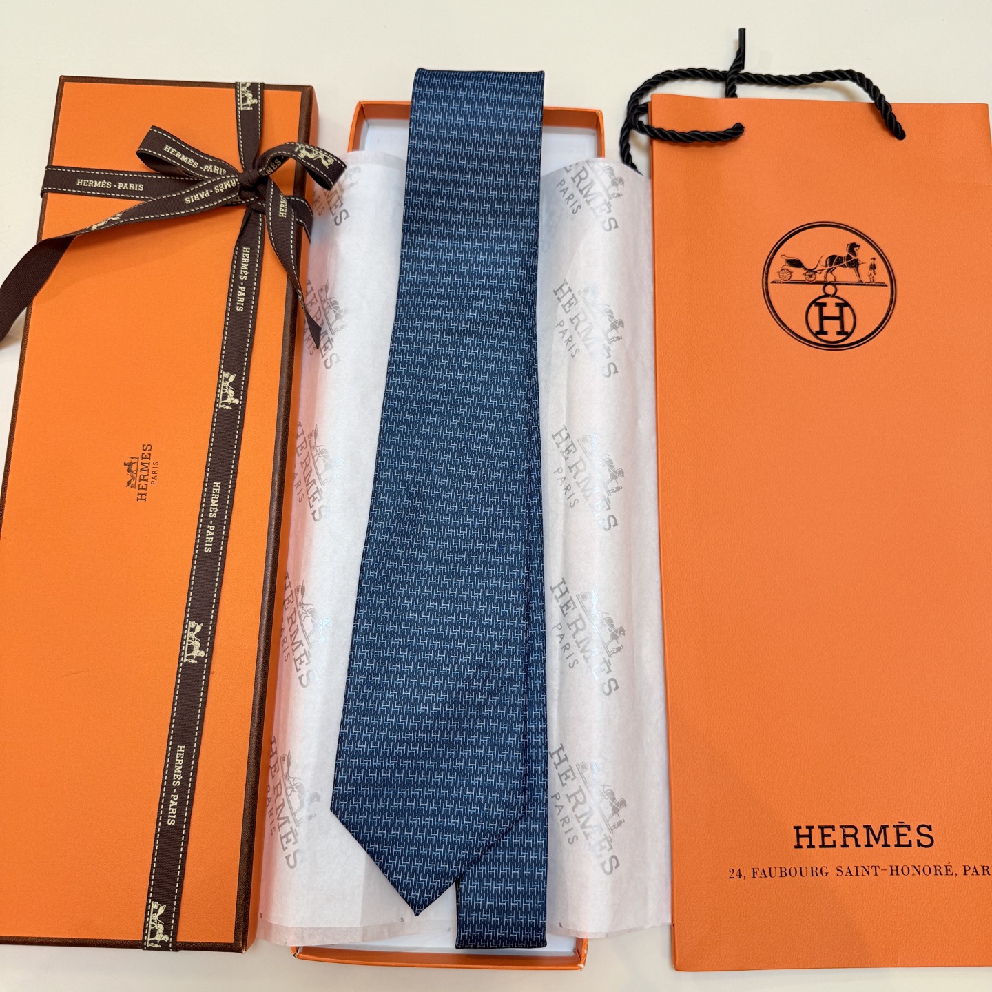 H織り ネクタイ ハイブランド調 結婚式 ホスト 衣装 高級シルク調 光沢 ネイビー - 画像 7