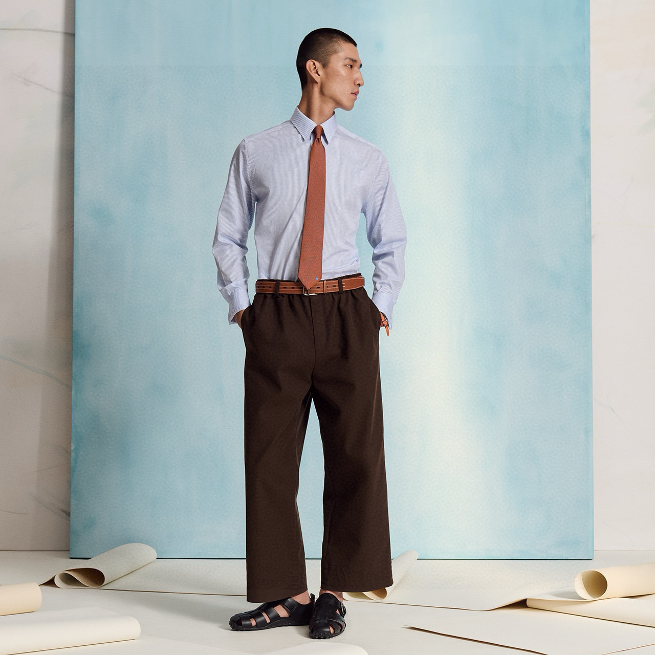 ペイズリー柄 ネクタイ フェラガモ風 結婚式 ホスト 衣装 高級シルク調 光沢 ブラウン