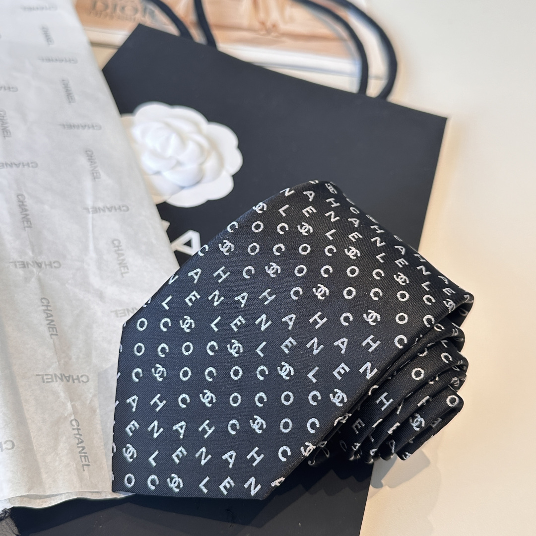 シャネル風 ネクタイ ロゴ柄 ハイブランド調 結婚式 プレゼント 高級シルク調 光沢 黒色 - 画像 8