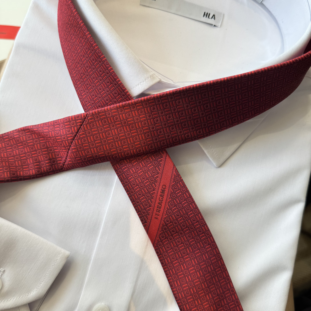 フェラガモ風 H織り ネクタイ 結婚式 ホスト 衣装 高級シルク調 光沢 レッド - 画像 8