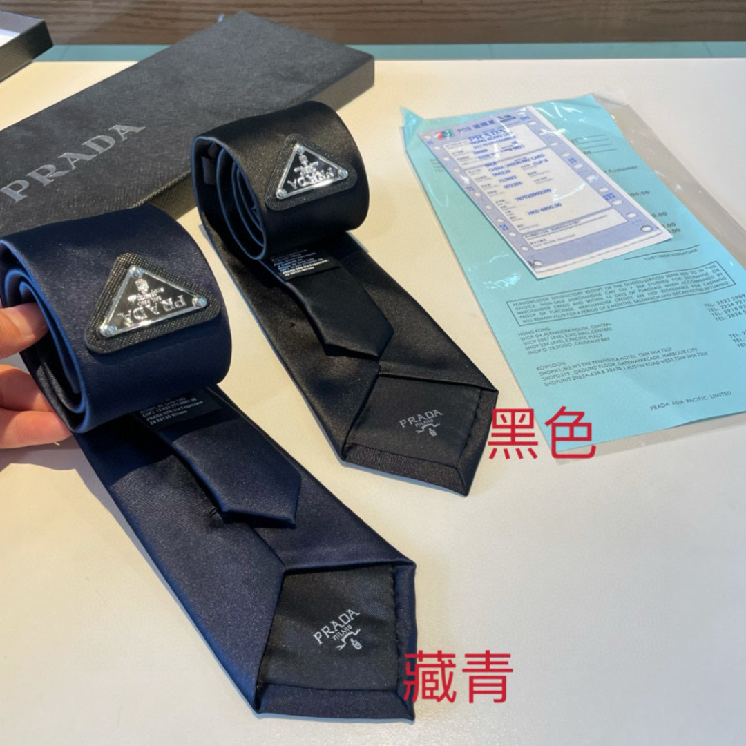 三角ロゴ ネクタイ プラダ風 結婚式 ホスト 衣装 高級シルク調 光沢 ネイビー - 画像 4