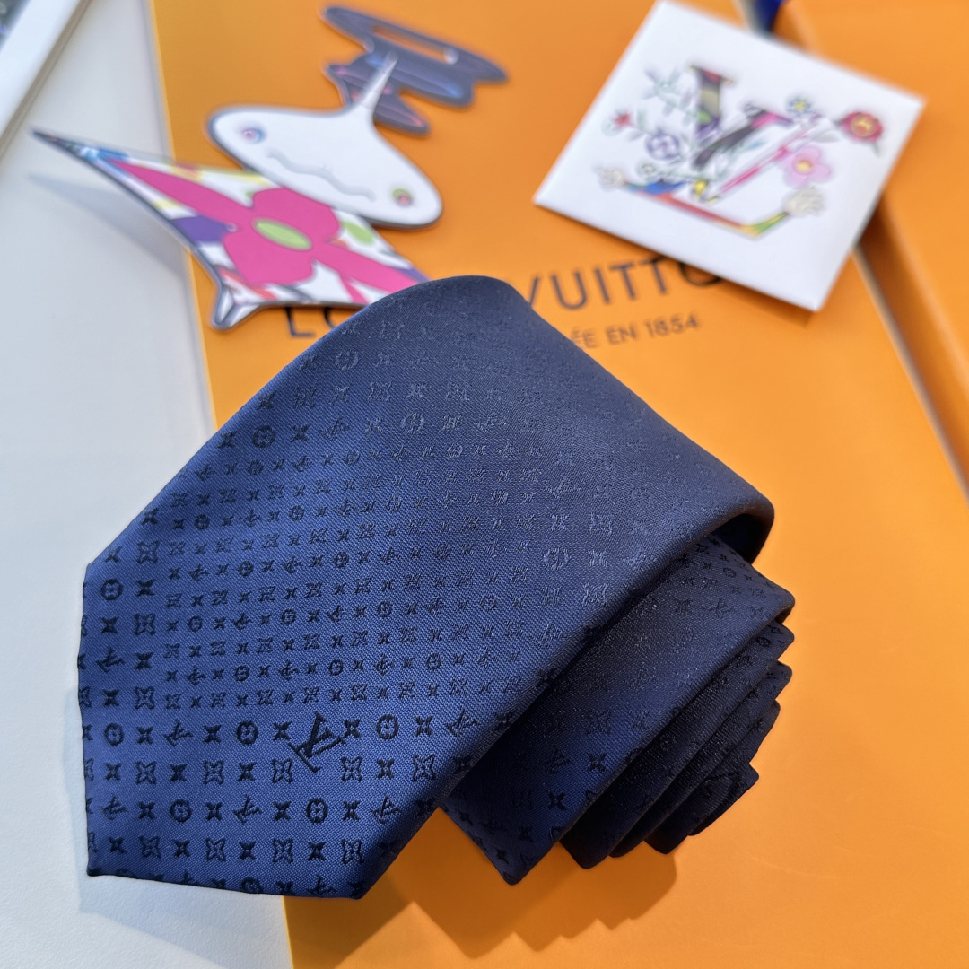 モノグラム柄 ネクタイ ルイヴィトン風 結婚式 ホスト 衣装 高級シルク調 光沢 ネイビー