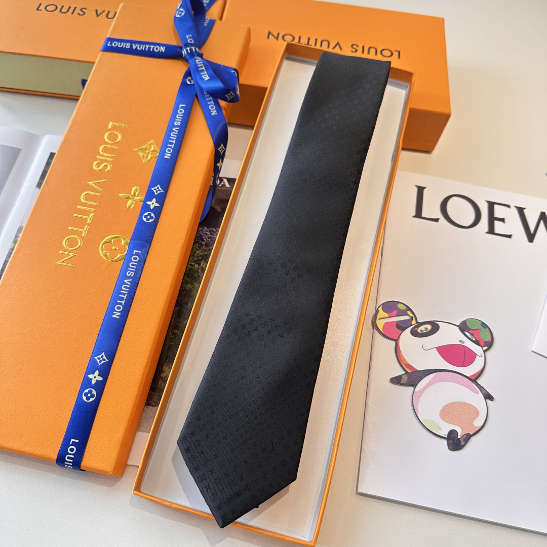 GG柄 ネクタイ ルイヴィトン風 結婚式 ホスト 衣装 高級シルク調 光沢 ネイビー - 画像 2