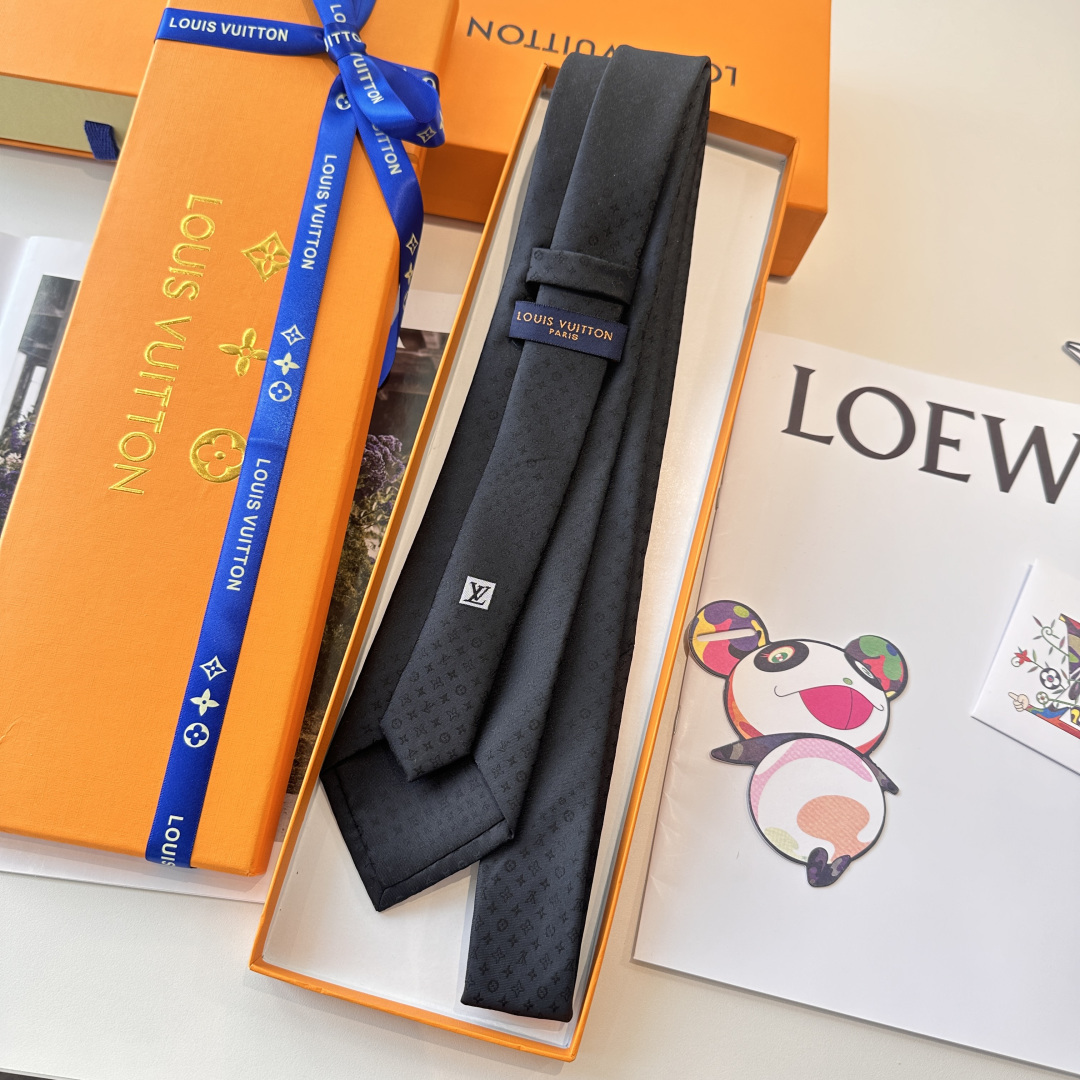 GG柄 ネクタイ ルイヴィトン風 結婚式 ホスト 衣装 高級シルク調 光沢 ネイビー - 画像 3