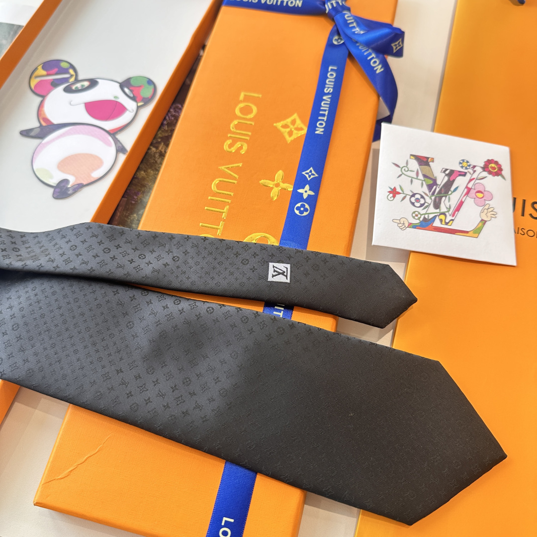 GG柄 ネクタイ ルイヴィトン風 結婚式 ホスト 衣装 高級シルク調 光沢 ネイビー - 画像 4