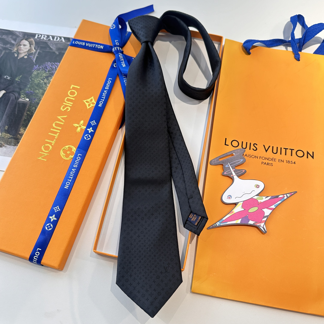 GG柄 ネクタイ ルイヴィトン風 結婚式 ホスト 衣装 高級シルク調 光沢 ネイビー - 画像 9