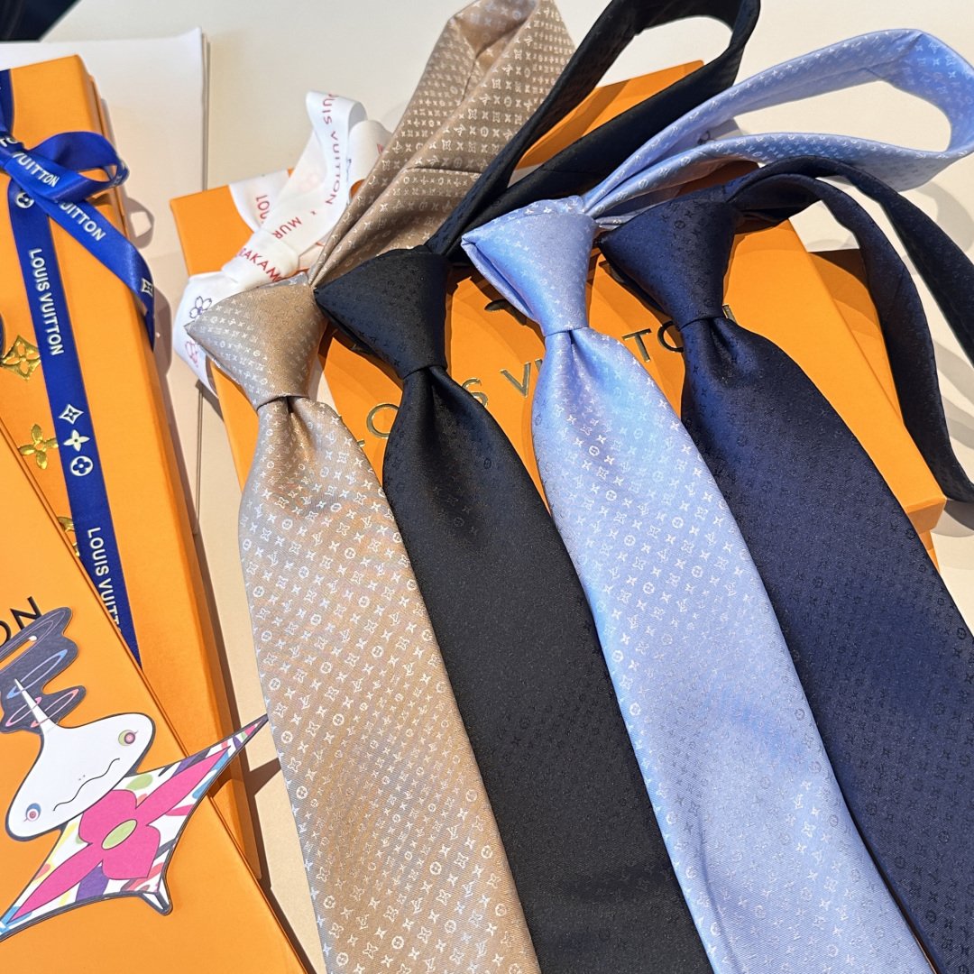 モノグラム柄 ネクタイ ルイヴィトン風 結婚式 ホスト 衣装 高級シルク調 光沢 ライトブルー