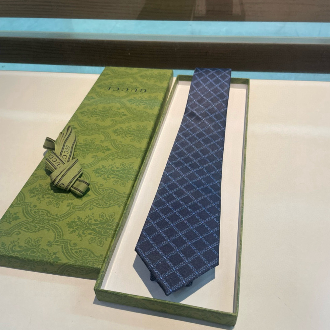 GG柄 ネクタイ グッチ風 結婚式 ホスト 衣装 高級シルク調 光沢 ネイビー - 画像 2