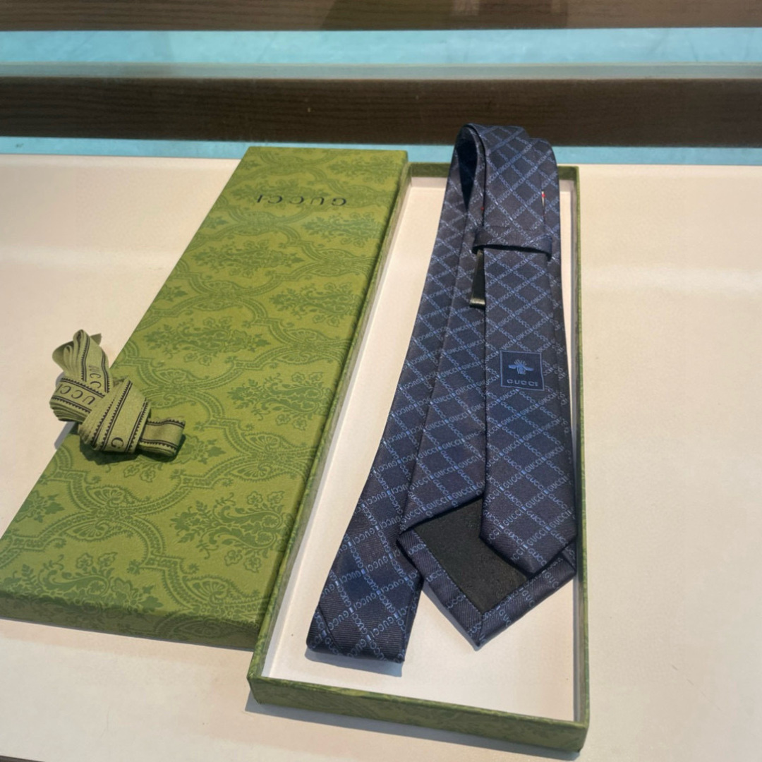 GG柄 ネクタイ グッチ風 結婚式 ホスト 衣装 高級シルク調 光沢 ネイビー - 画像 3