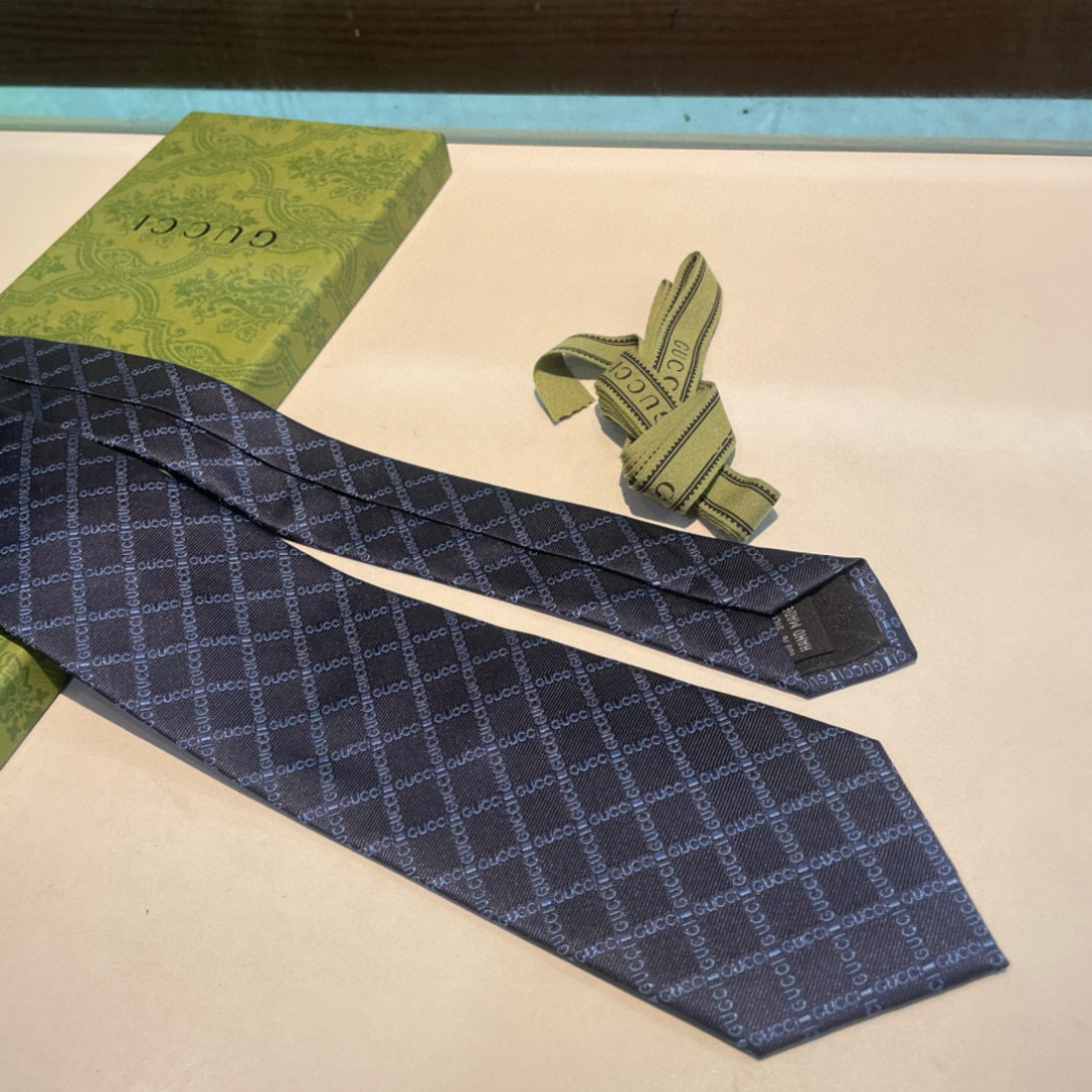 GG柄 ネクタイ グッチ風 結婚式 ホスト 衣装 高級シルク調 光沢 ネイビー - 画像 4