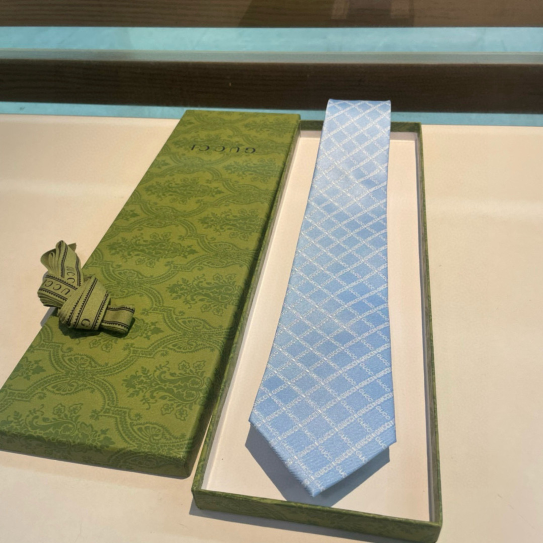 GG柄 ネクタイ グッチ調 結婚式 ホスト 衣装 高級シルク調 光沢 水色 - 画像 2