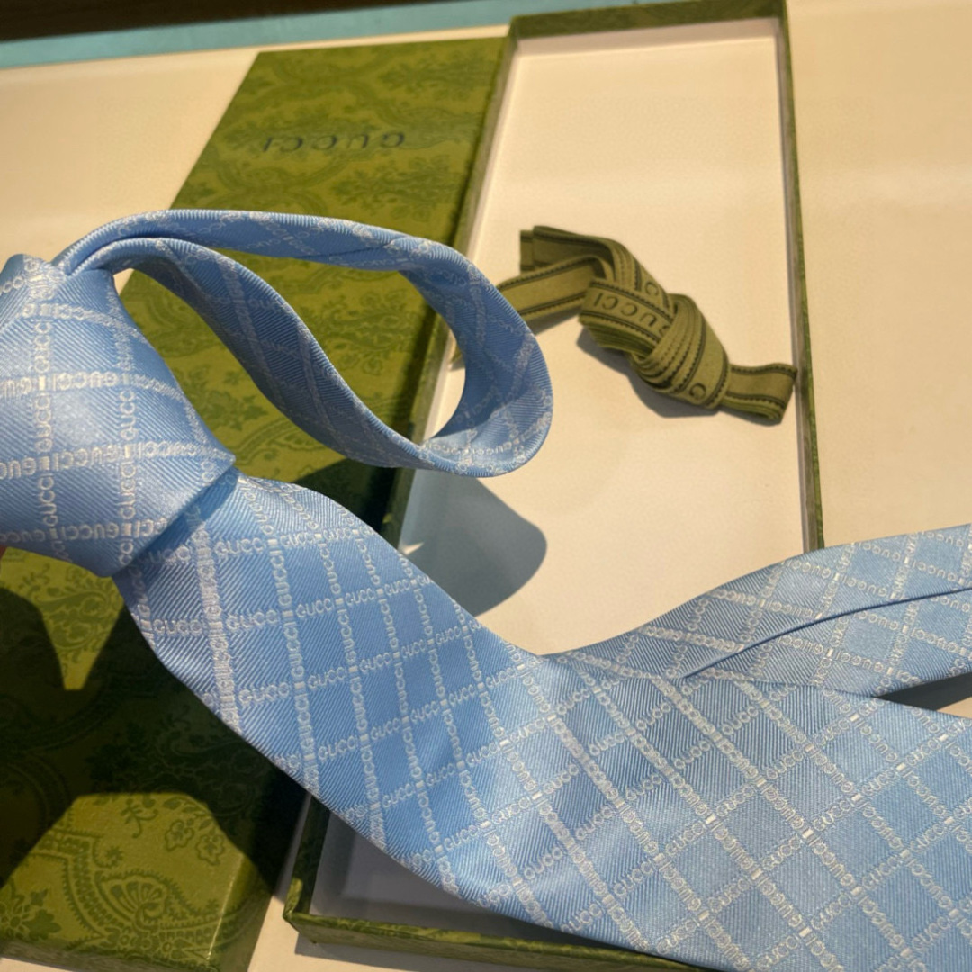GG柄 ネクタイ グッチ調 結婚式 ホスト 衣装 高級シルク調 光沢 水色 - 画像 7