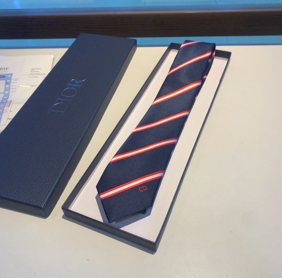 ストライプ柄 ネクタイ ディオール風 プレゼント ギフト ホスト 衣装 高級シルク調 光沢 ネイビー - 画像 3