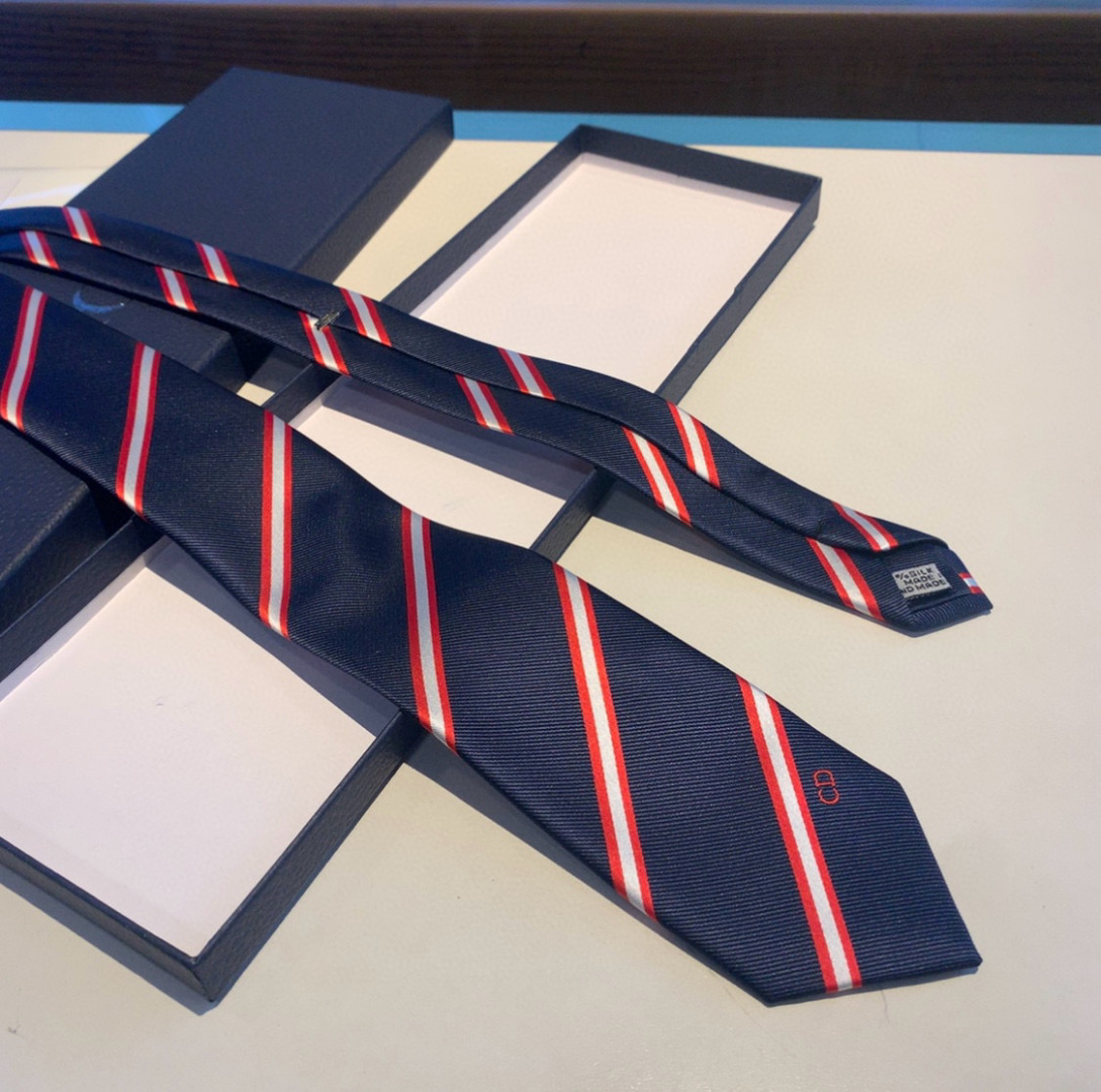 ストライプ柄 ネクタイ ディオール風 プレゼント ギフト ホスト 衣装 高級シルク調 光沢 ネイビー - 画像 4