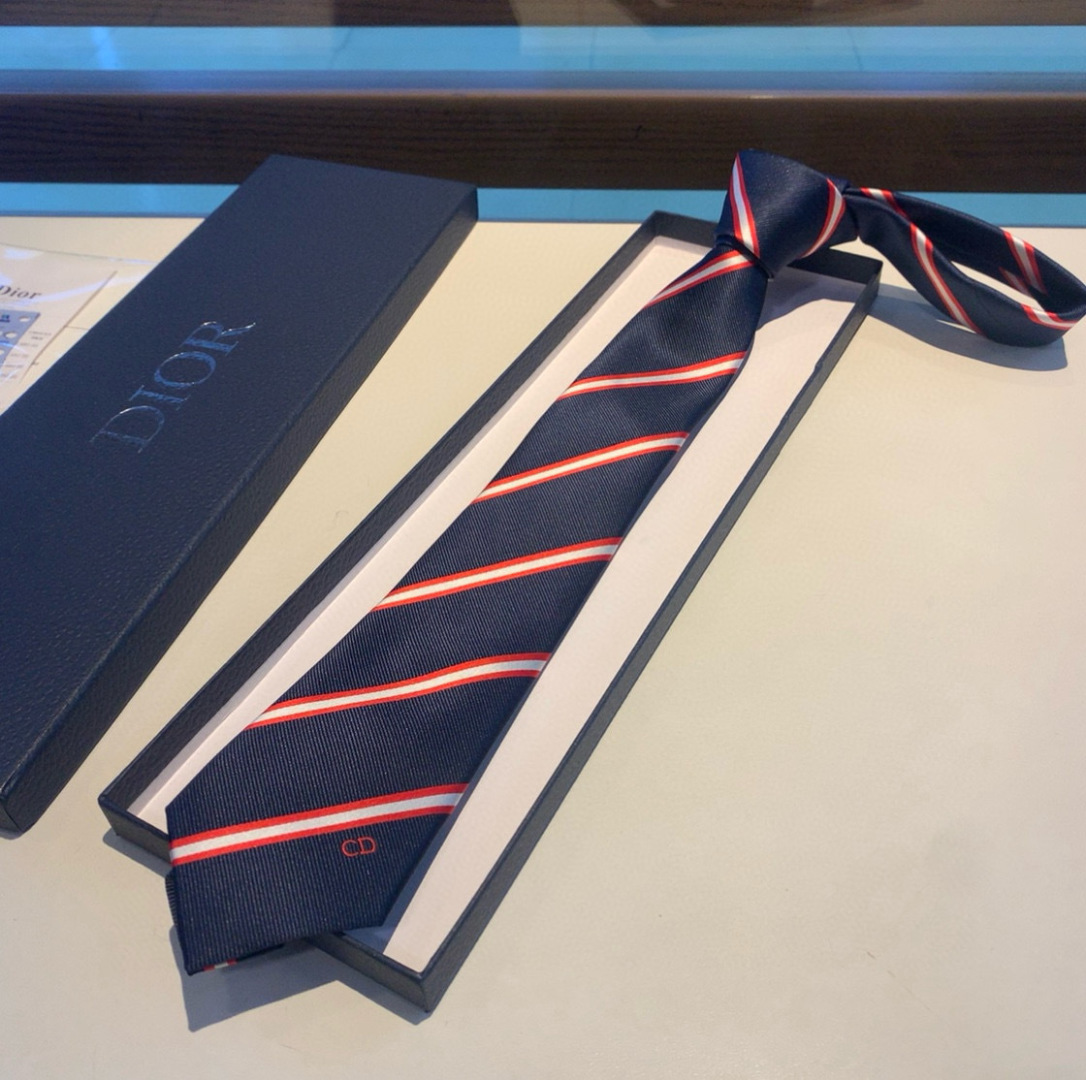 ストライプ柄 ネクタイ ディオール風 プレゼント ギフト ホスト 衣装 高級シルク調 光沢 ネイビー - 画像 8
