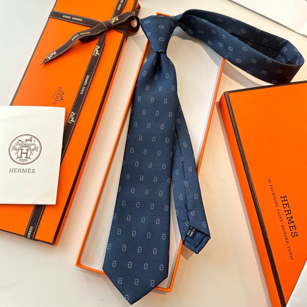 H織り ネクタイ ヘルメス調 結婚式 ホスト 衣装 高級シルク調 光沢 ネイビー - 画像 9