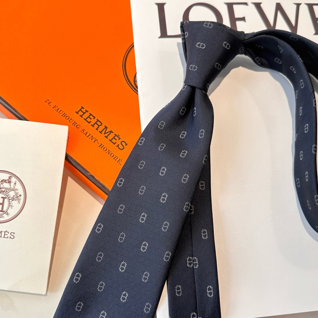 H柄 ネクタイ ハイブランド調 結婚式 ホスト プレゼント 高級シルク調 光沢 ネイビー - 画像 2