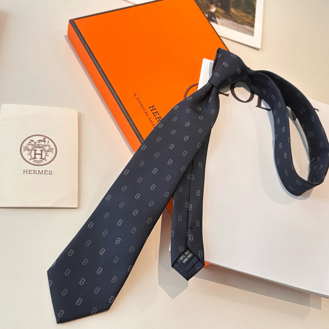 H柄 ネクタイ ハイブランド調 結婚式 ホスト プレゼント 高級シルク調 光沢 ネイビー - 画像 3
