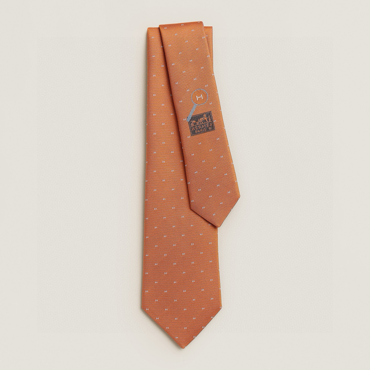H織り ネクタイ ハイブランド調 結婚式 ホスト 衣装 高級シルク調 光沢 橙色