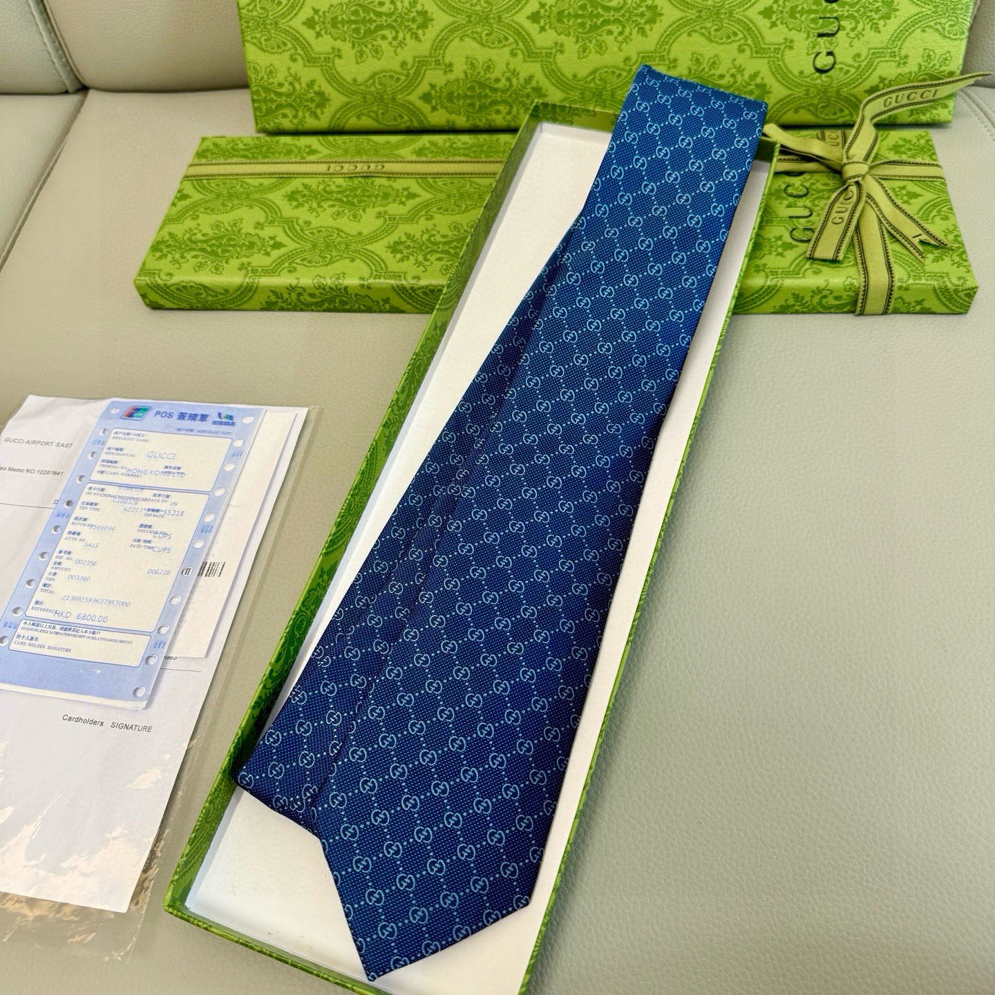 GG柄 ネクタイ グッチ風 結婚式 ホスト 衣装 高級シルク調 光沢 ネイビー - 画像 5