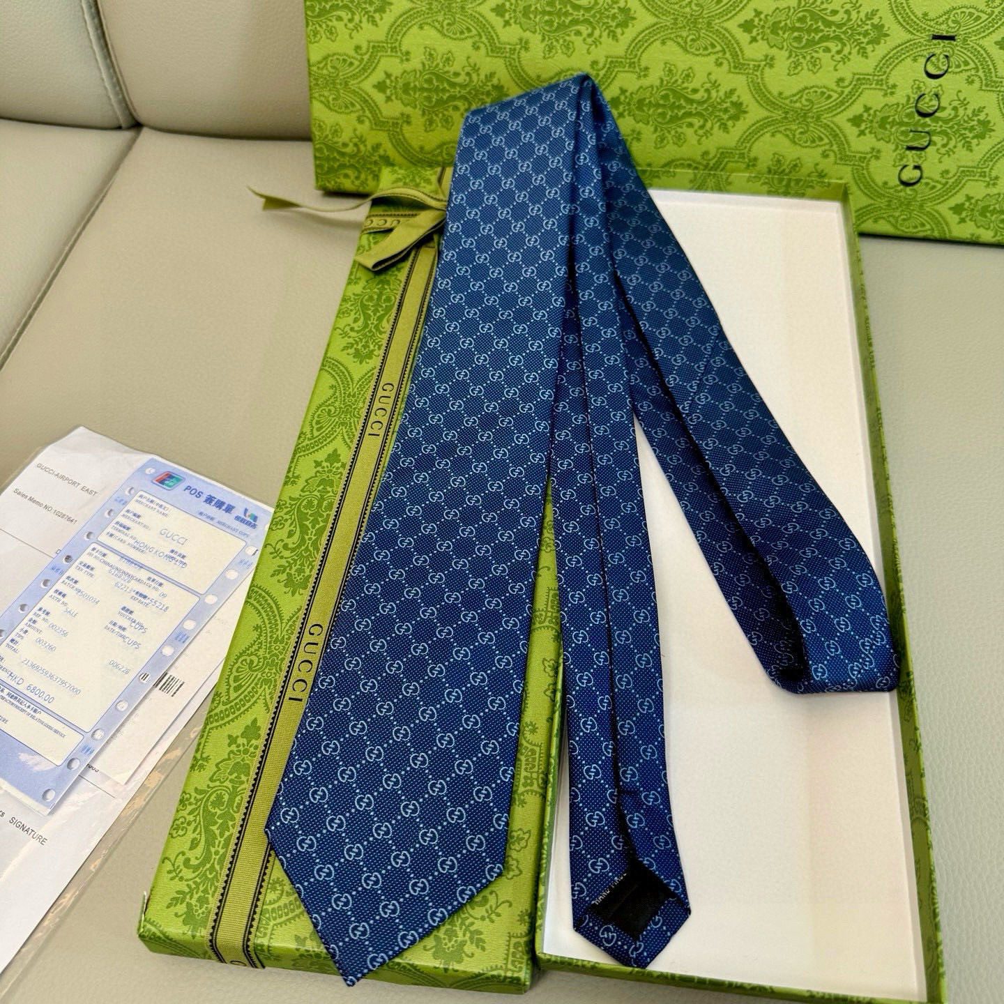 GG柄 ネクタイ グッチ風 結婚式 ホスト 衣装 高級シルク調 光沢 ネイビー - 画像 7
